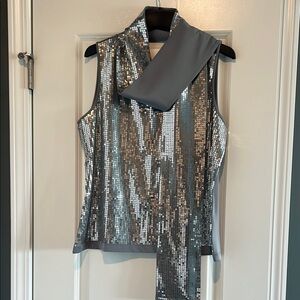 Joan Rivers Metallic Silver Tank Top with Scarf